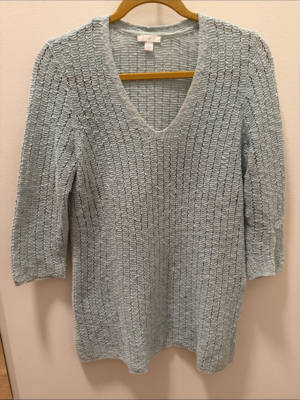 J. Jill Light Blue V-Neck Textured Knit Sweater